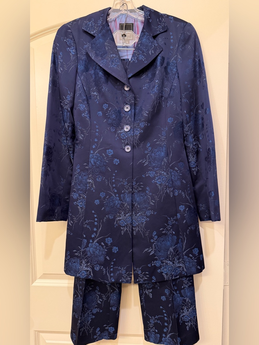 Vintage Nanette Lepore Blue Floral Brocade Pantsuit Set Size 4 Made in USA